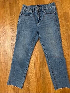 J. Crew Light Blue Cropped Straight Jeans with Raw Hem